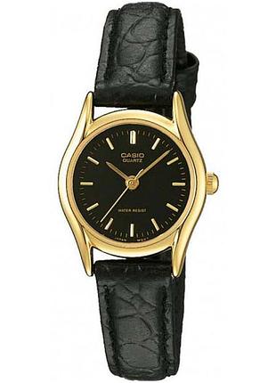 Женские часы casio ltp-1094q-1a кожаный ремешок чёрный циферблат