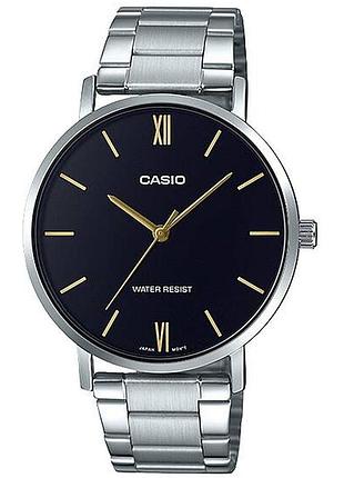 Чоловічий годинник casio mtp-vt01d-1b сталевий браслет чорний циферблат