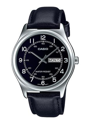 Чоловічий годинник casio mtp-v006l-1b2 шкіряний ремінець чорний циферблат