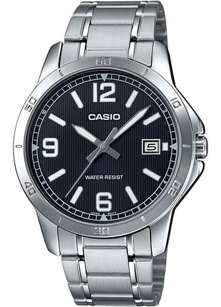 Чоловічий годинник casio mtp-v004d-1b2 сталевий браслет чорний циферблат