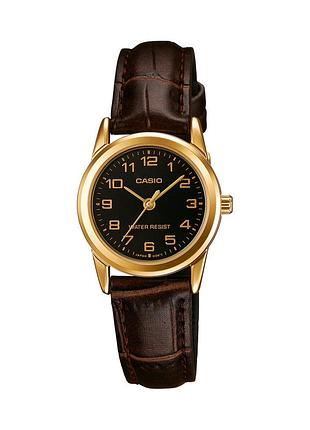 Женские часы casio ltp-v001gl-1b кожаный ремешок чёрный циферблат