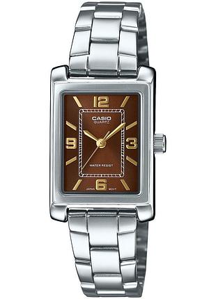 Жіночий годинник casio ltp-1234dd-5a сталевий браслет коричневий циферблат