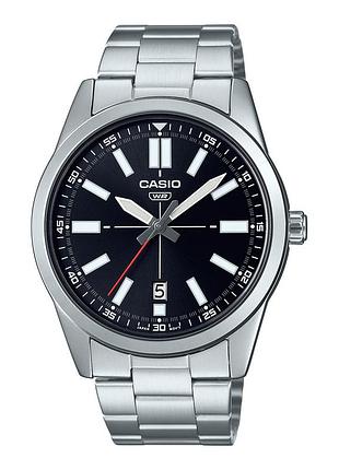 Чоловічий годинник casio mtp-vd02d-1e сталевий браслет чорний циферблат