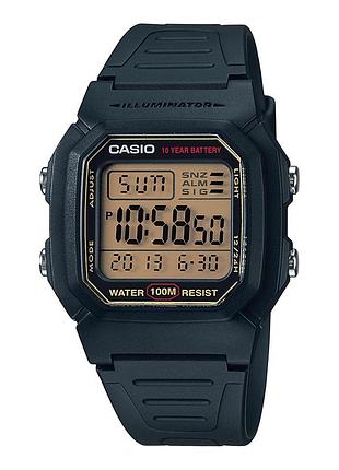 Чоловічий електронний годинник casio w-800hg-9a полімерний ремінець золотистий дисплей