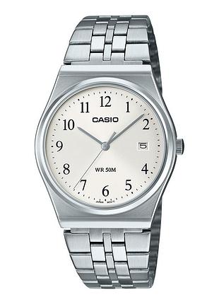 Чоловічий годинник casio mtp-b145d-7b сталевий браслет білий циферблат