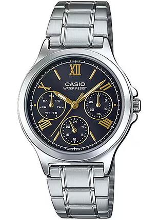 Жіночий годинник casio ltp-v300d-1a2 сталевий браслет чорний циферблат