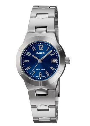 Жіночий годинник casio ltp-1241d-2a2 сталевий браслет синій циферблат