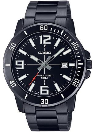 Чоловічий годинник casio mtp-vd01b-1b сталевий браслет чорний циферблат