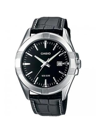 Чоловічий годинник casio mtp-1308l-1a шкіряний ремінець чорний циферблат