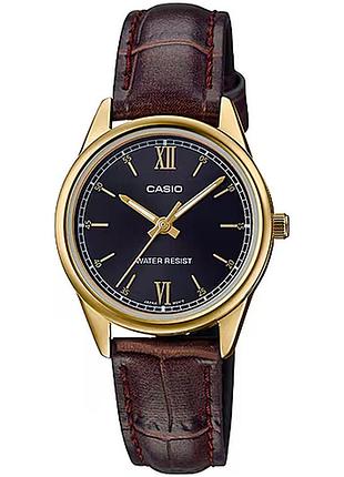 Жіночий годинник casio ltp-v005gl-1b2 шкіряний ремінець чорний циферблат