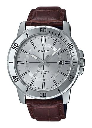 Мужские часы casio mtp-vd01l-7c кожаный ремешок серебристый циферблат