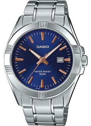 Чоловічий годинник casio mtp-1308d-2a сталевий браслет синій циферблат