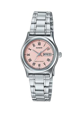 Жіночий годинник casio ltp-v006d-4b сталевий браслет рожевий циферблат