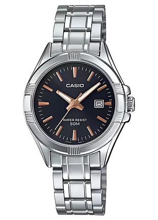 Жіночий годинник casio ltp-1308d-1a2 сталевий браслет чорний циферблат