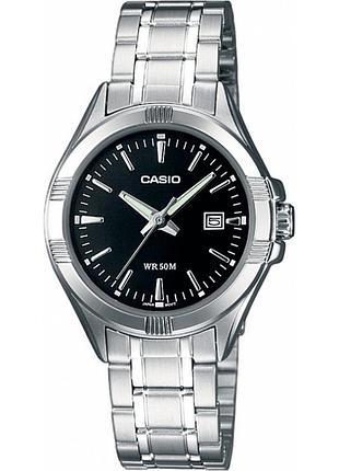Жіночий годинник casio ltp-1308d-1a сталевий браслет чорний циферблат