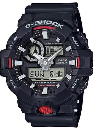 Чоловічий годинник casio g-shock ga-700-1a полімерний ремінець чорний циферблат