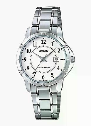 Жіночий годинник casio ltp-v004d-7b сталевий браслет білий циферблат