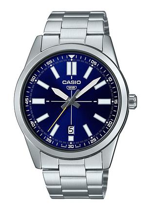 Чоловічий годинник casio mtp-vd02d-2e сталевий браслет синій циферблат