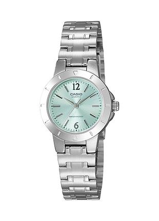 Жіночий годинник casio ltp-1177a-3a сталевий браслет зелений циферблат