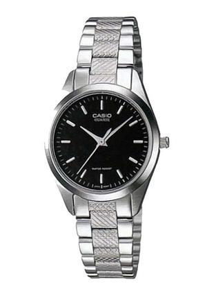 Жіночий годинник casio ltp-1274d-1a сталевий браслет чорний циферблат