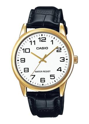 Мужские часы casio mtp-v001gl-7b кожаный ремешок белый циферблат