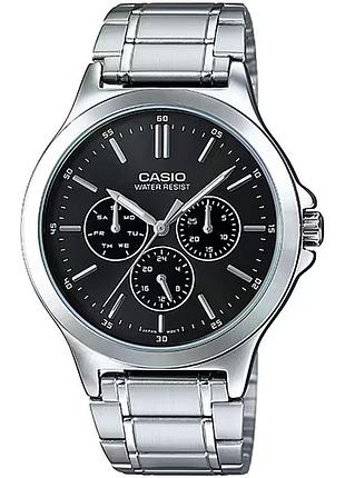 Чоловічий годинник casio mtp-v300d-1a сталевий браслет чорний циферблат