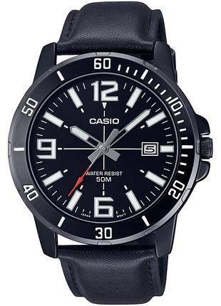 Чоловічий годинник casio mtp-vd01bl-1b шкіряний ремінець чорний циферблат
