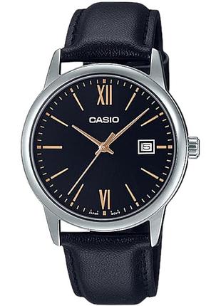 Мужские часы casio mtp-v002l-1b3 кожаный ремешок чёрный циферблат