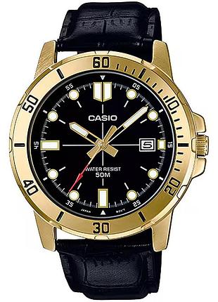 Чоловічий годинник casio mtp-vd01gl-1e шкіряний ремінець чорний циферблат