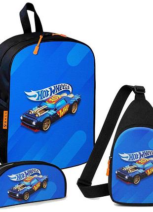 Набір hot wheels 3 в 1: дитячий рюкзак + сумка-слінг + пенал, для хлопчика та дівчинки 7–9 років (6267)