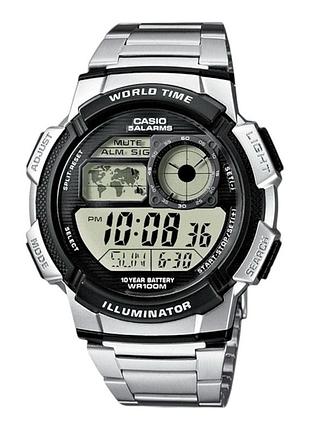 Мужские электронные часы casio ae-1000wd-1a стальной браслет серый дисплей