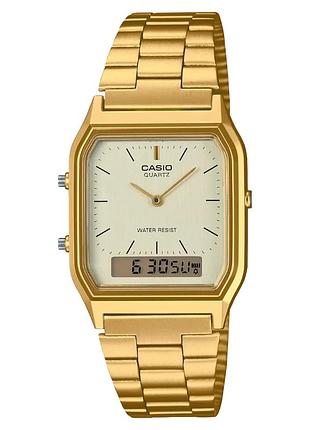 Годинник унісекс casio vintage aq-230ga-9d сталевий браслет золотистий циферблат
