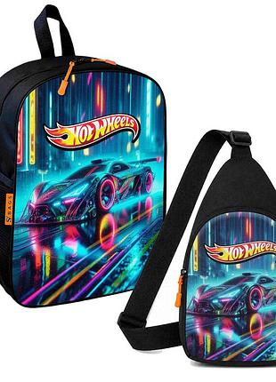 Набор hot wheels 2 в 1: детский рюкзак + сумка-слинг, для мальчика и девочки 7–9 лет (6275)