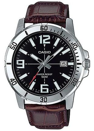 Мужские часы casio mtp-vd01l-1bvu кожаный ремешок чёрный циферблат