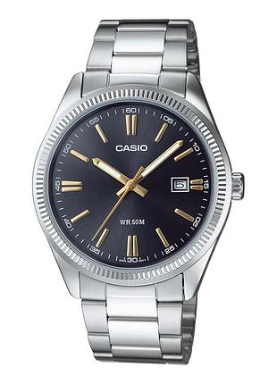 Чоловічий годинник casio mtp-1302d-1a2 сталевий браслет чорний циферблат