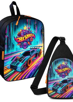 Набор hot wheels 2 в 1: детский рюкзак + сумка-слинг, для мальчика и девочки 7–9 лет (6272)