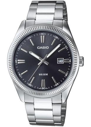 Чоловічий годинник casio mtp-1302d-1a1 сталевий браслет чорний циферблат