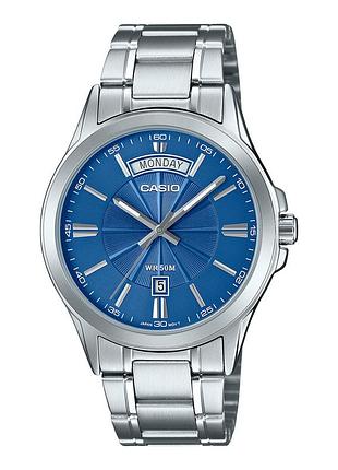 Чоловічий годинник casio mtp-1381d-2a сталевий браслет синій циферблат