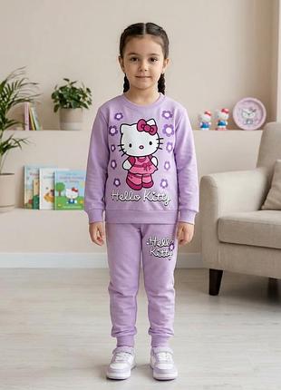 Детский спортивный костюм для девочки (свитшот и штаны) hello kitty (хелло китти), сиреневый / лавандовый 134-140