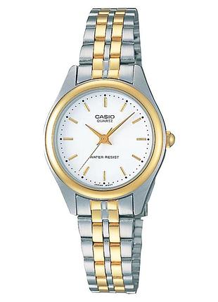 Жіночий годинник casio ltp-1129g-7a сталевий браслет білий циферблат