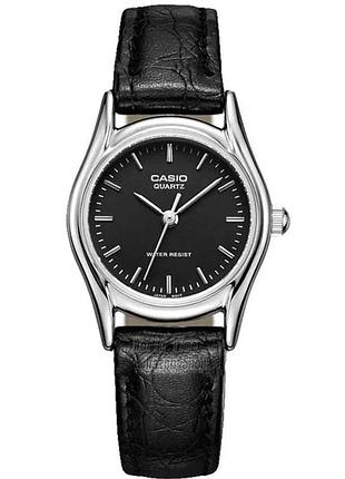 Жіночий годинник casio ltp-1094e-1a шкіряний ремінець чорний циферблат