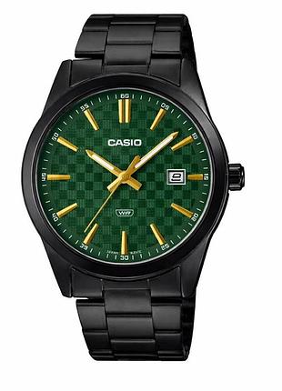 Чоловічий годинник casio mtp-vd03b-3a сталевий браслет зелений циферблат