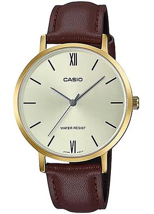 Женские часы casio ltp-vt01gl-9b кожаный ремешок золотистый циферблат