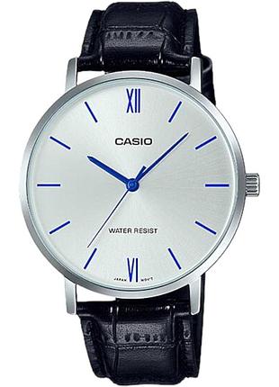 Чоловічий годинник casio mtp-vt01l-7b1 шкіряний ремінець сріблястий циферблат
