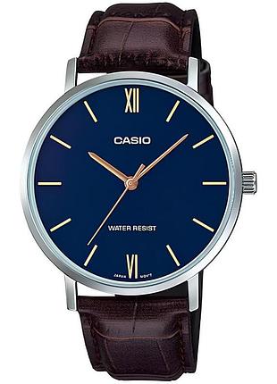 Мужские часы casio mtp-vt01l-2b кожаный ремешок синий циферблат