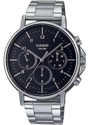 Чоловічий годинник casio mtp-e321d-1a сталевий браслет чорний циферблат