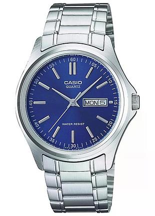 Чоловічий годинник casio mtp-1239d-2a сталевий браслет синій циферблат