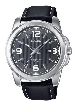 Мужские часы casio mtp-1314l-8a кожаный ремешок серый циферблат
