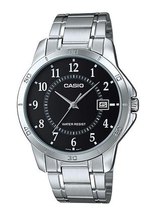 Чоловічий годинник casio mtp-v004d-1b сталевий браслет чорний циферблат