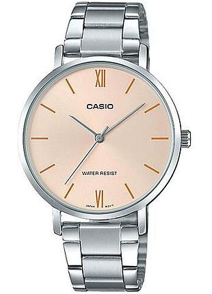 Жіночий годинник casio ltp-vt01d-4b сталевий браслет рожевий циферблат